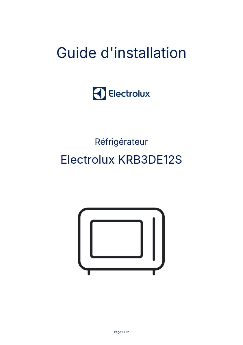 Page n°1 - Guide d'installation Electrolux KRB3DE12S