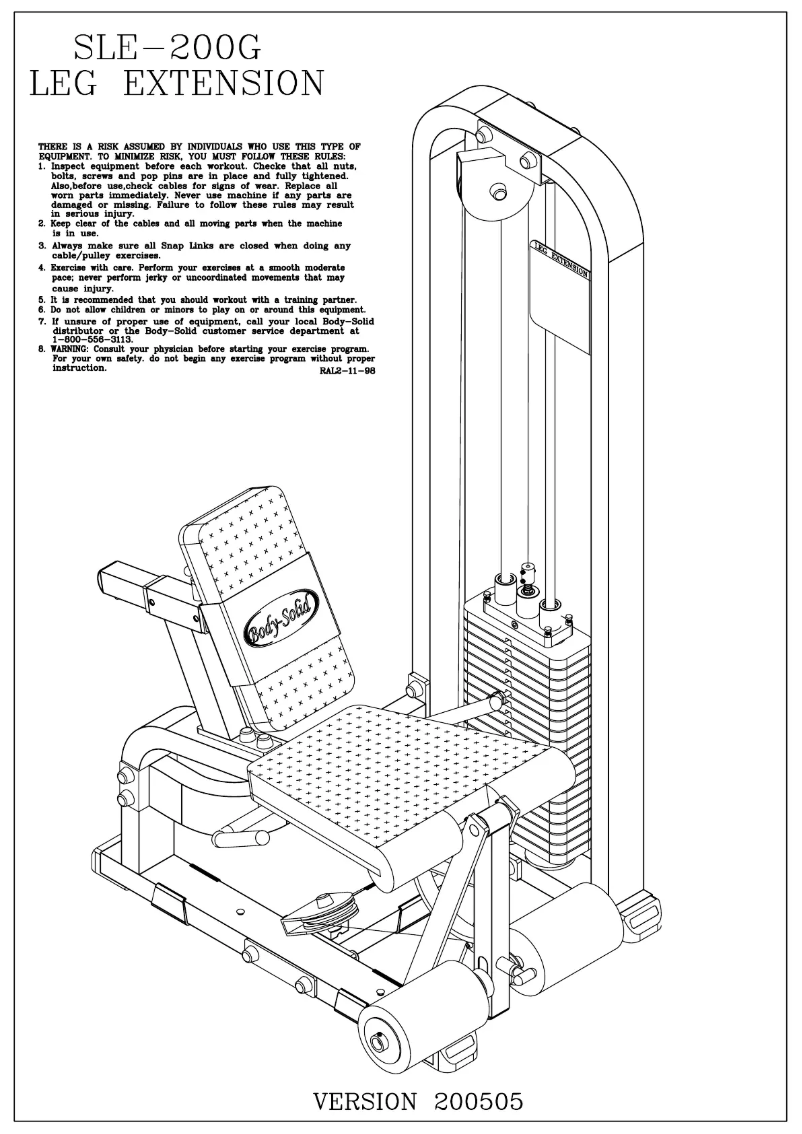 Page 1 de la notice Manuel utilisateur Body-Solid SLE200G-2