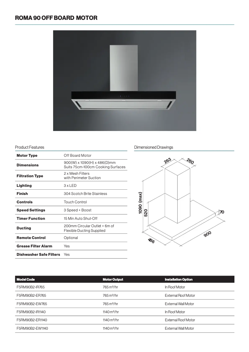 Page 1 de la notice Fiche technique Falmec F5RM90B2-ER765