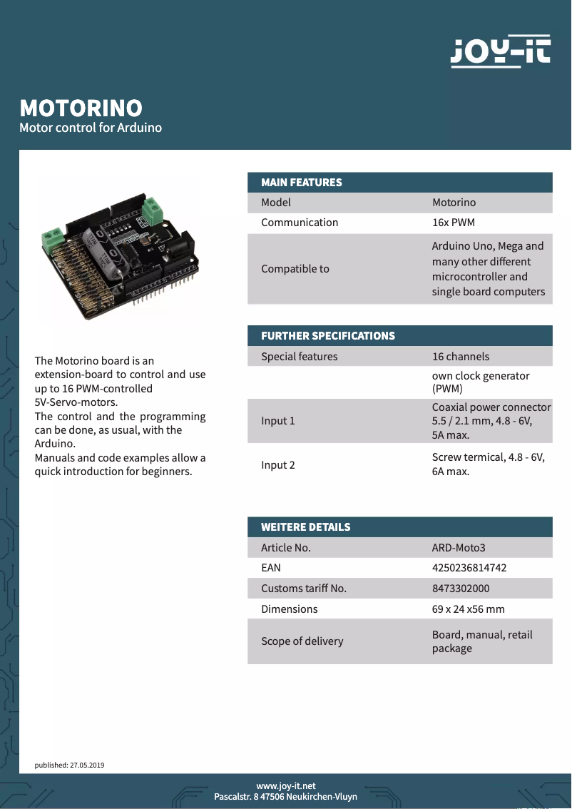 Imagen de la primera página del manual del dispositivo ARD-MOTO3
