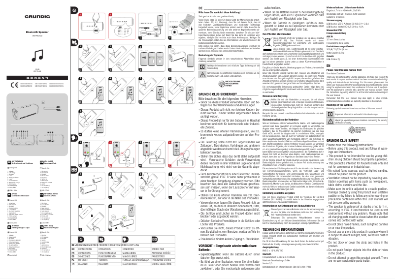 Page n°1 - Manuel utilisateur Grundig Club BT