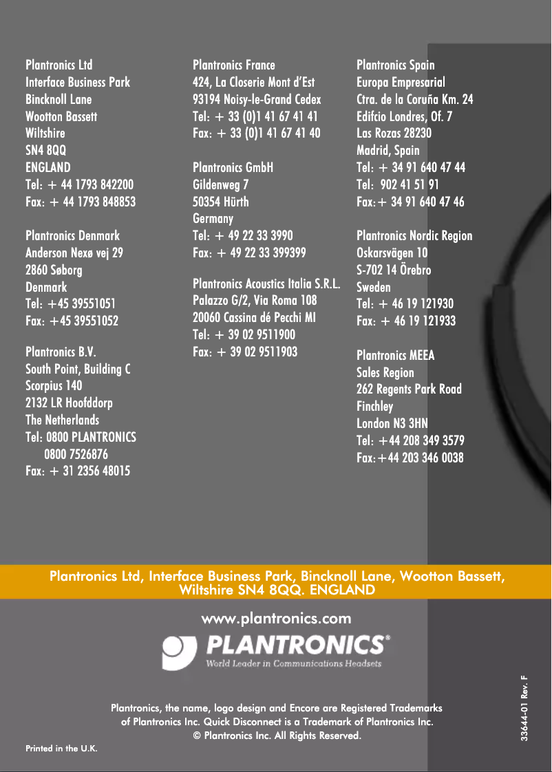 Page 1 de la notice Manuel utilisateur Plantronics Encore H101