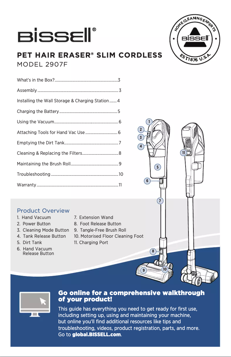 Página 1 del manual Manual de usuario Bissell Pet Hair Eraser Slim 2907F