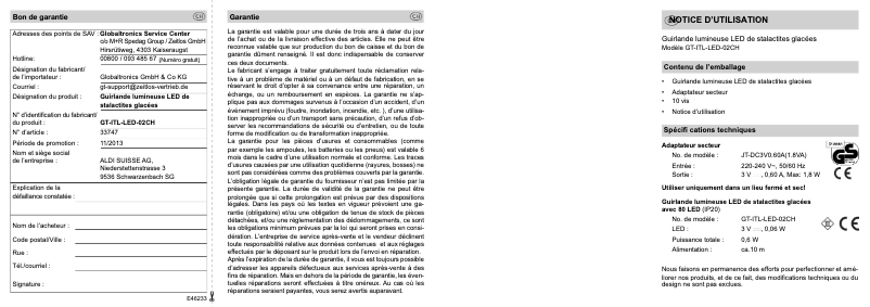 Image de la première page du manuel de l'appareil GT-ITL-LED-02CH