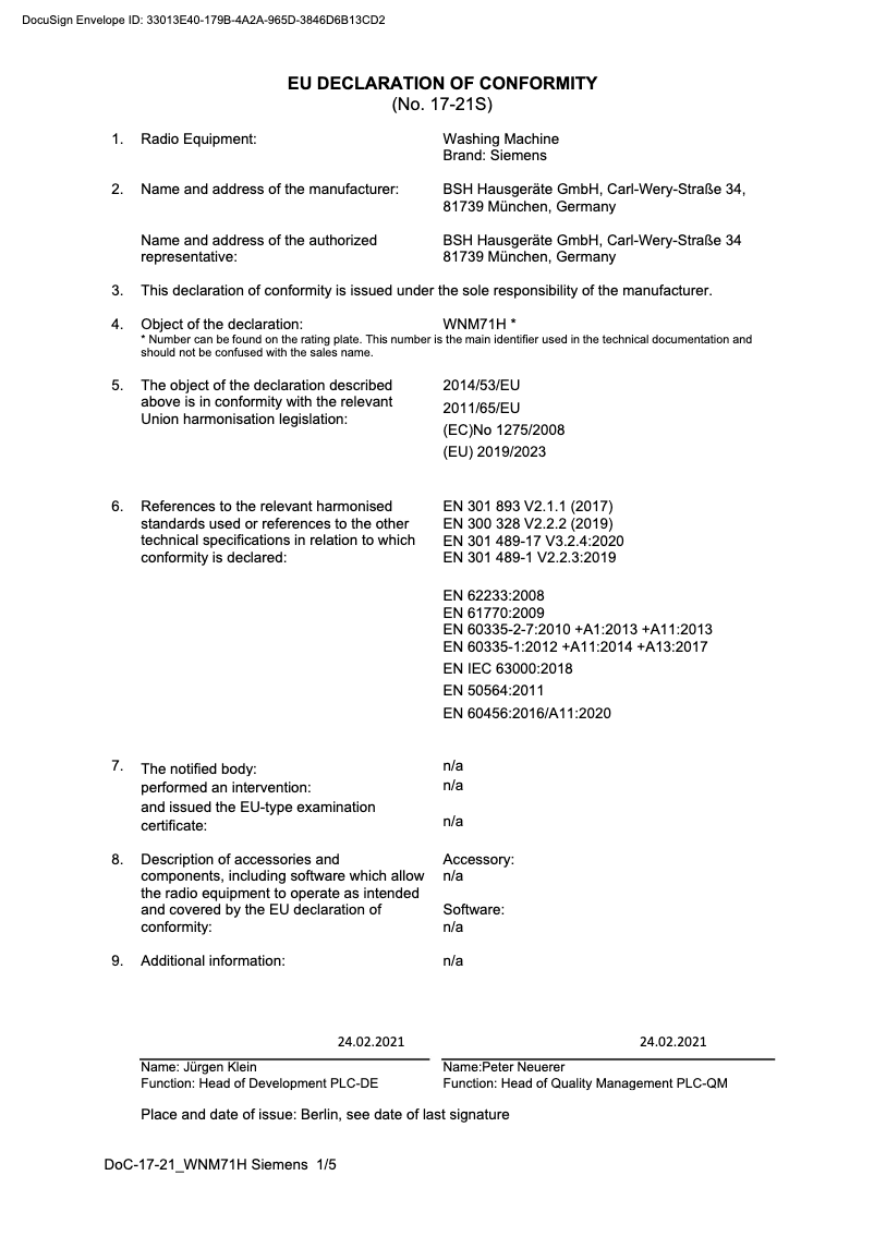 Page 1 de la notice Manuel utilisateur Siemens WM14XEH0TR