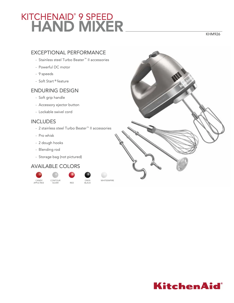 Page n°1 - Fiche technique KitchenAid KHM926