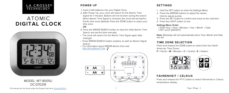 Page n°1 - Guide de démarrage rapide La Crosse Technology WT-8005U
