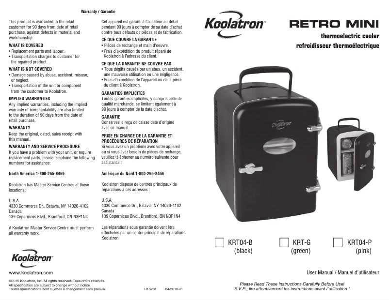 Page n°1 - Manuel utilisateur Koolatron Retro Mini KRT04-G