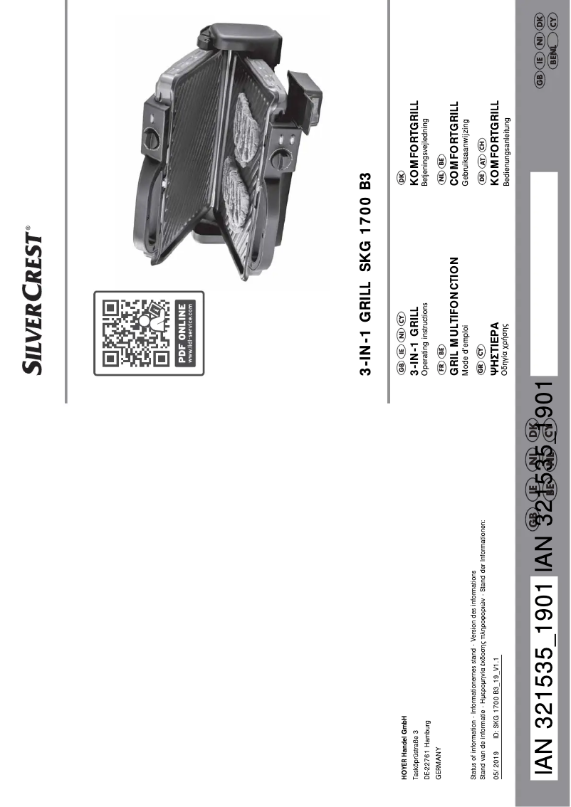 Page n°1 - Manuel utilisateur SilverCrest SKG 1700 B3