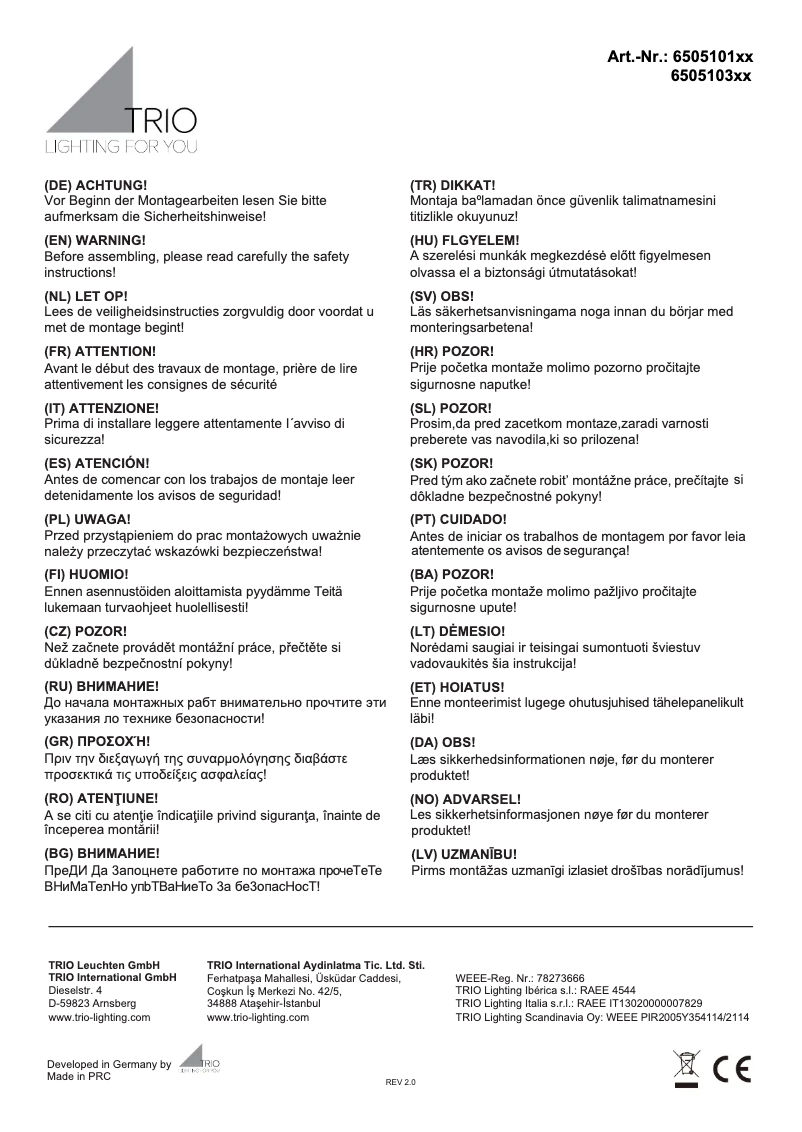 Page n°1 - Manuel utilisateur Trio Lighting Pamir 650510132