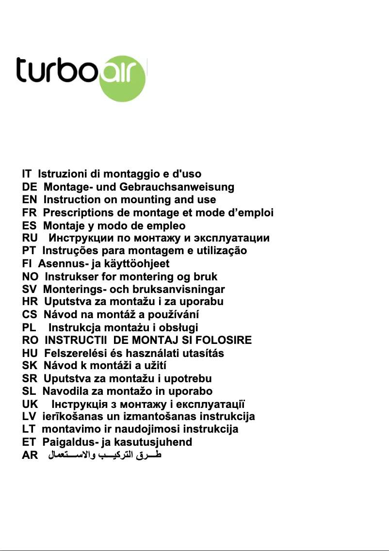 Page n°1 - Manuel utilisateur Turbo air Sofia H6 IX/A/90