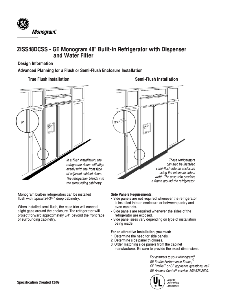 Página 1 del manual Ficha técnica GE ZISS48DCSS