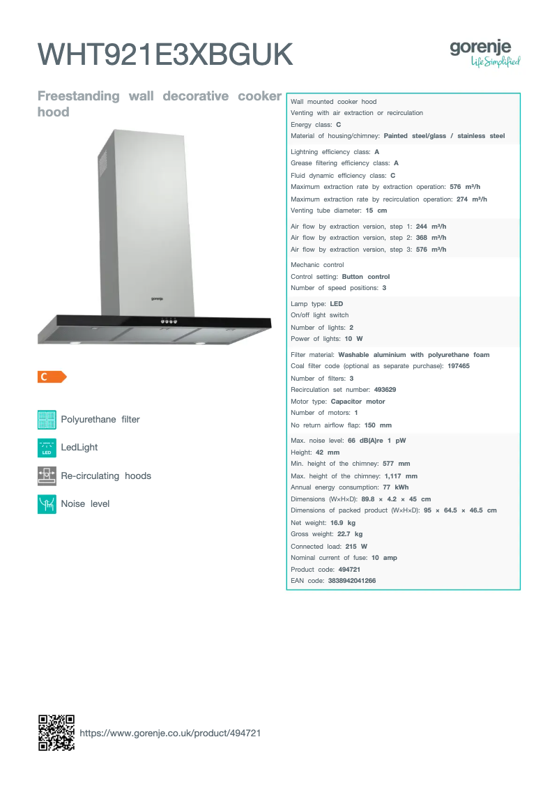 Page n°1 - Fiche technique Gorenje WHT921E3XBGUK