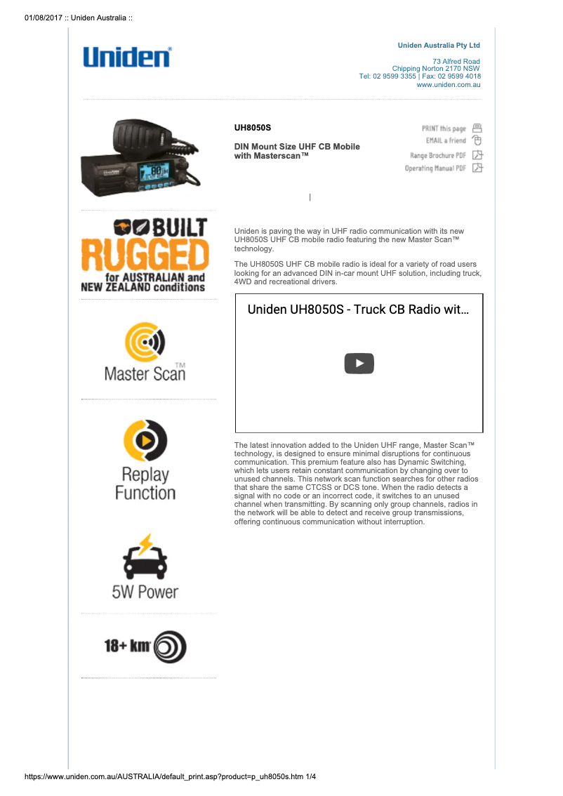 Page 1 de la notice Manuel utilisateur Uniden UH8050S