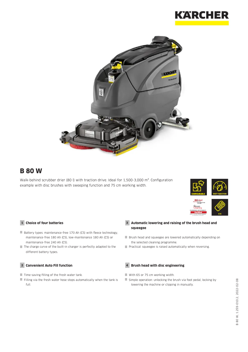 Page n°1 - Fiche technique Kärcher B 80 W