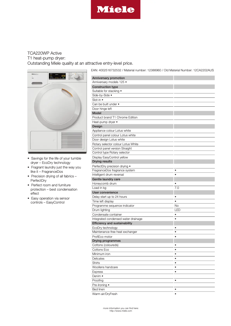 Image de la première page du manuel de l'appareil TCA220 WP