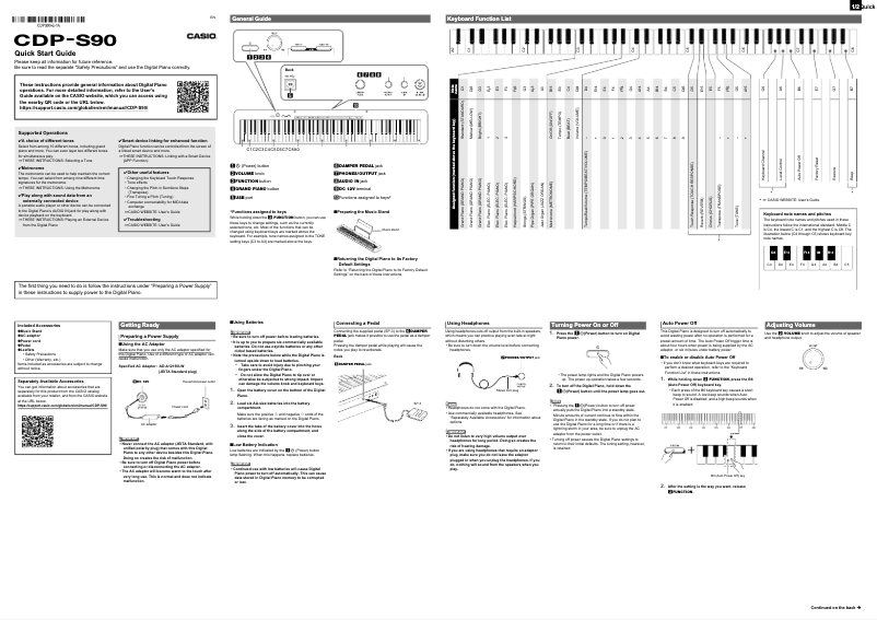 Page 1 de la notice Guide de démarrage rapide Casio CDP-S90