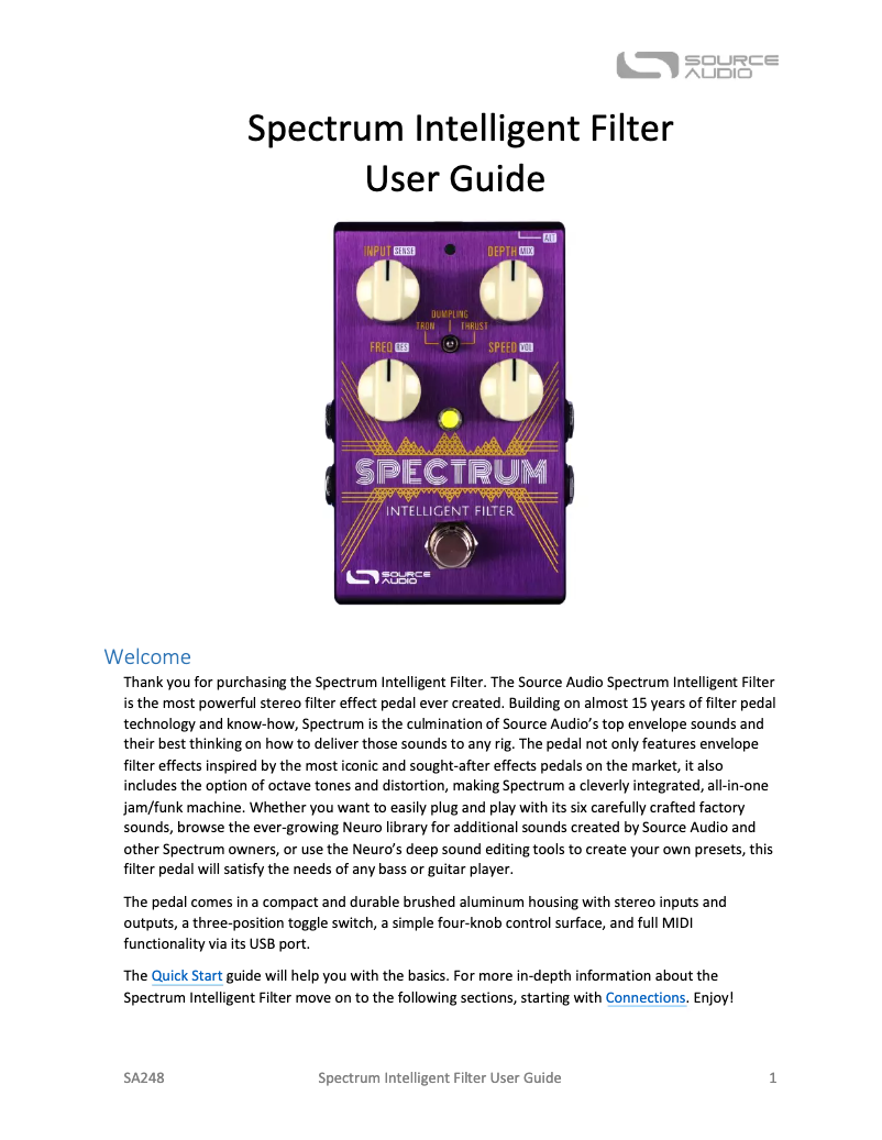 Page 1 de la notice Manuel utilisateur Source Audio Spectrum Intelligent Filter