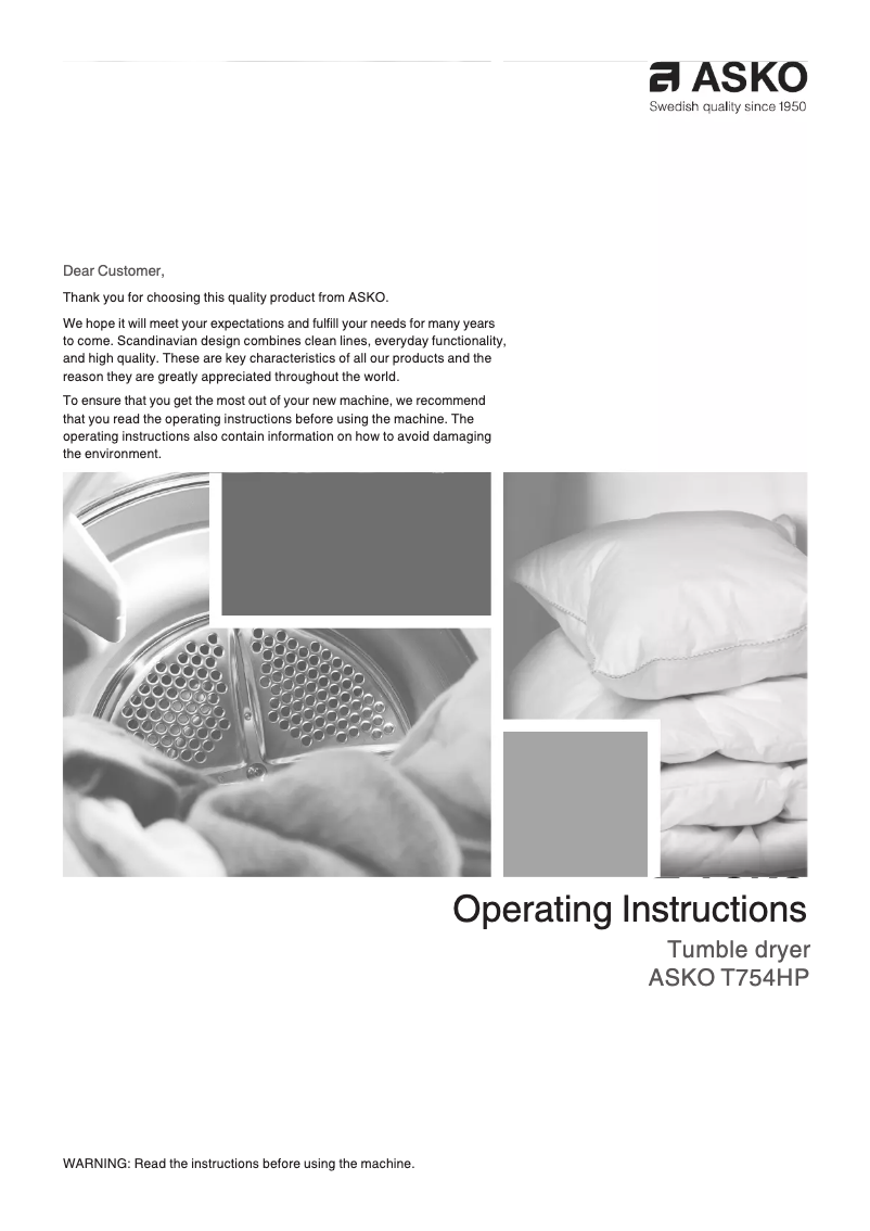 Page n°1 - Manuel utilisateur Asko T754CHP