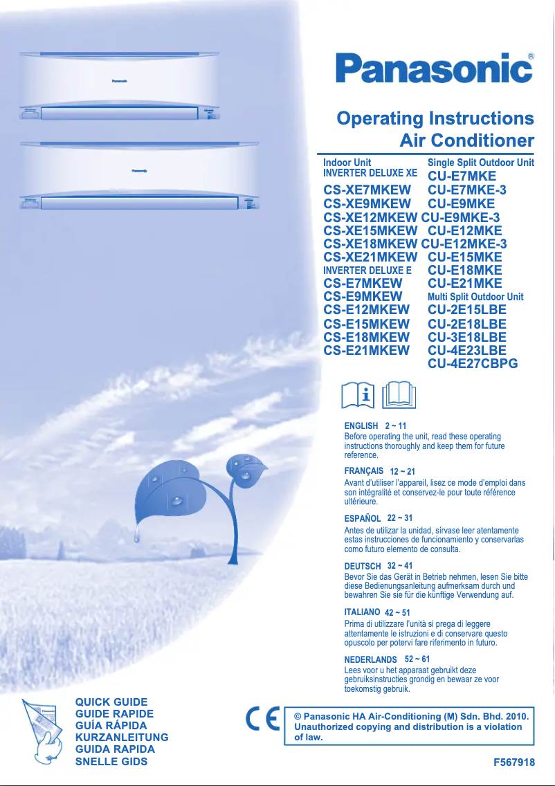 Page 1 de la notice Manuel utilisateur Panasonic CS-E15MKEW