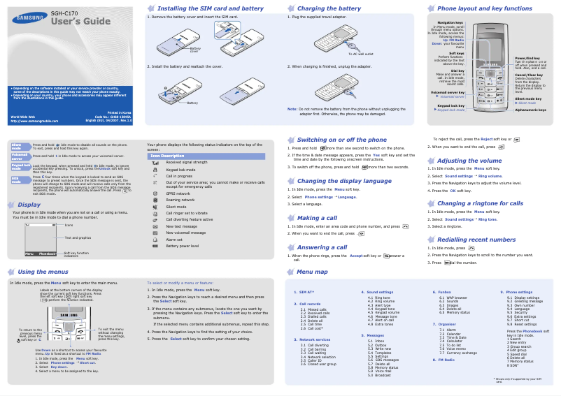 Page 1 de la notice Manuel utilisateur Samsung SGH-C170
