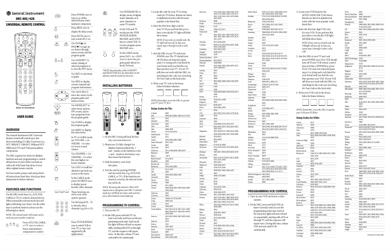 Página 1 del manual Manual de usuario General Instrument DRC-400