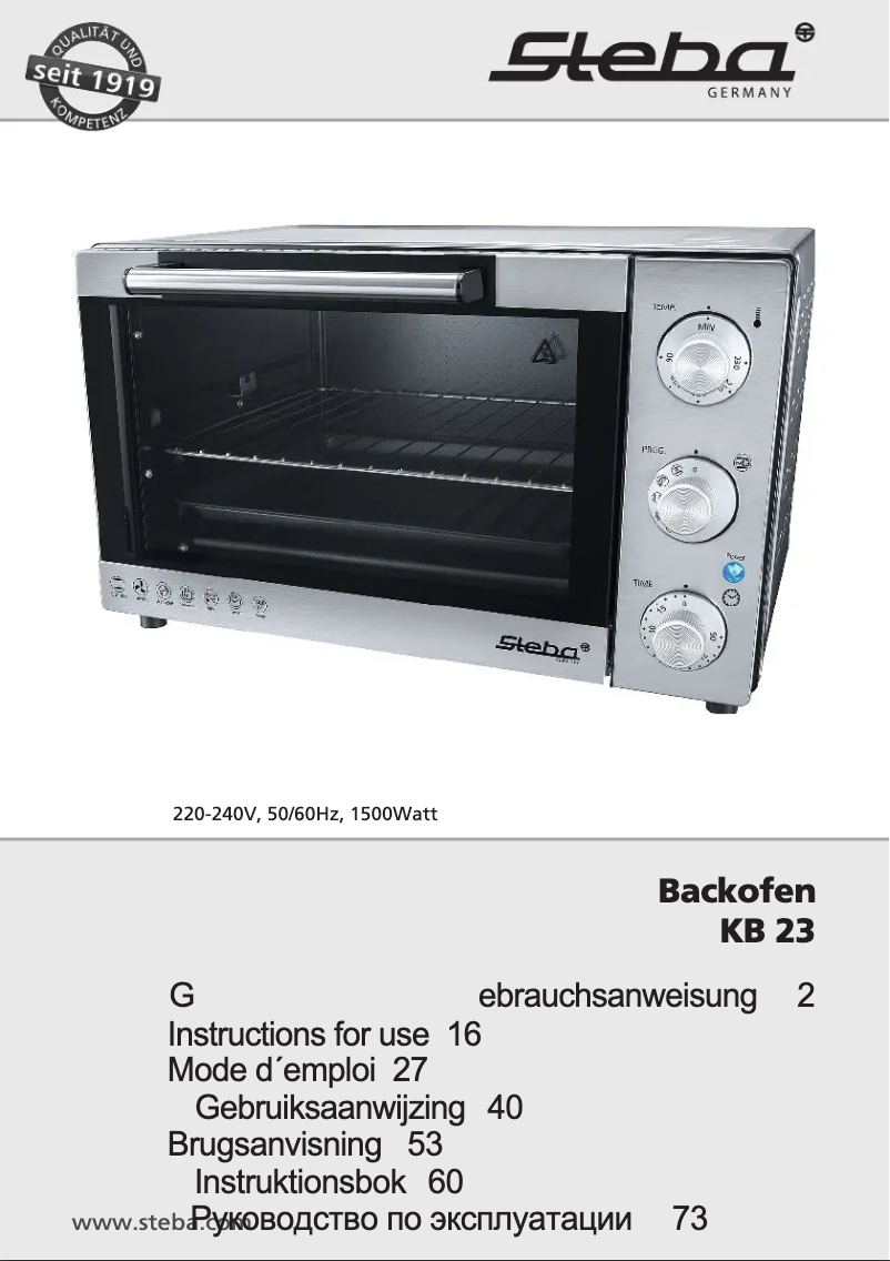 Page 1 de la notice Manuel utilisateur Steba KB 23
