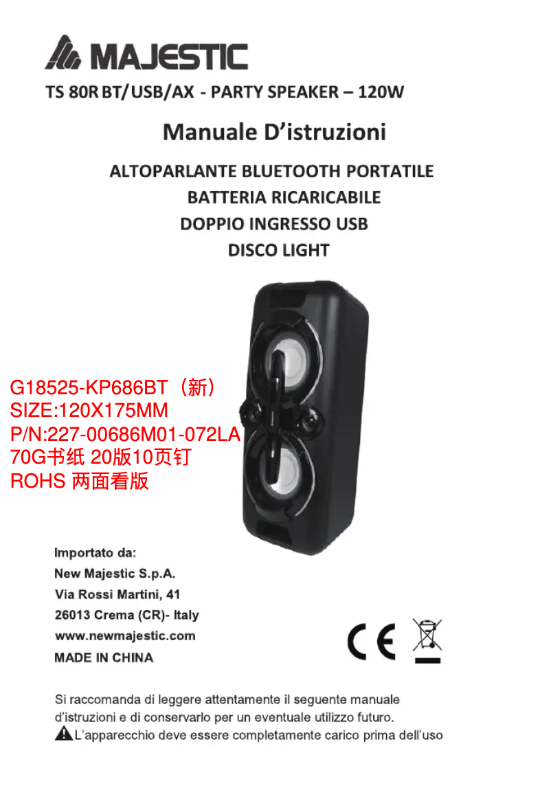 Page 1 de la notice Manuel utilisateur Majestic TS-80R BT