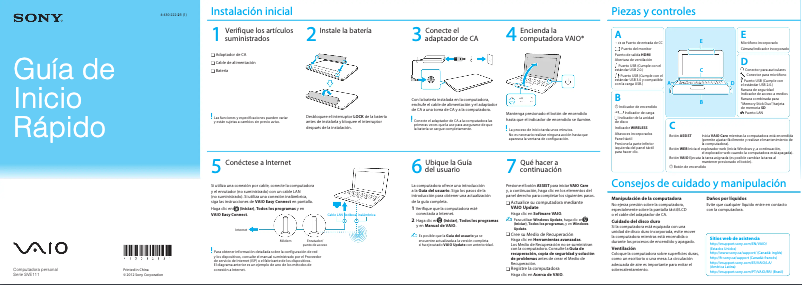 Página 1 del manual Guía de instalación Sony Vaio SVE11113FXW