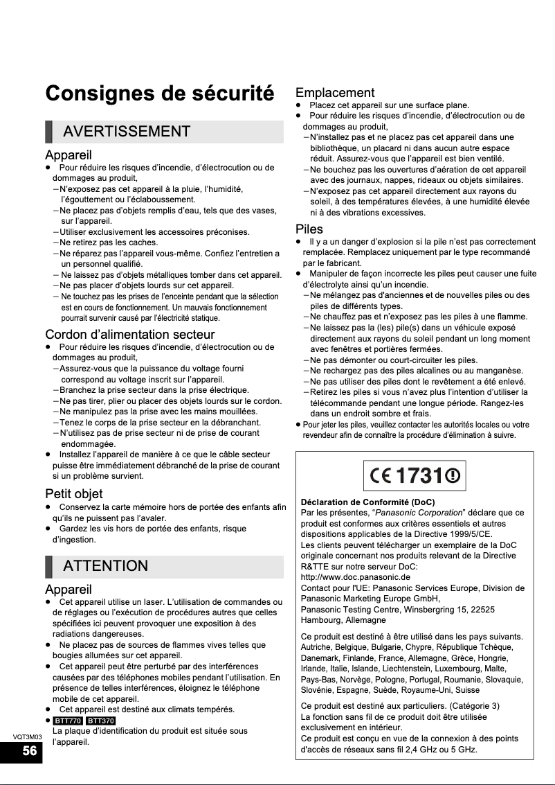 Image de la première page du manuel de l'appareil SC-BTT370