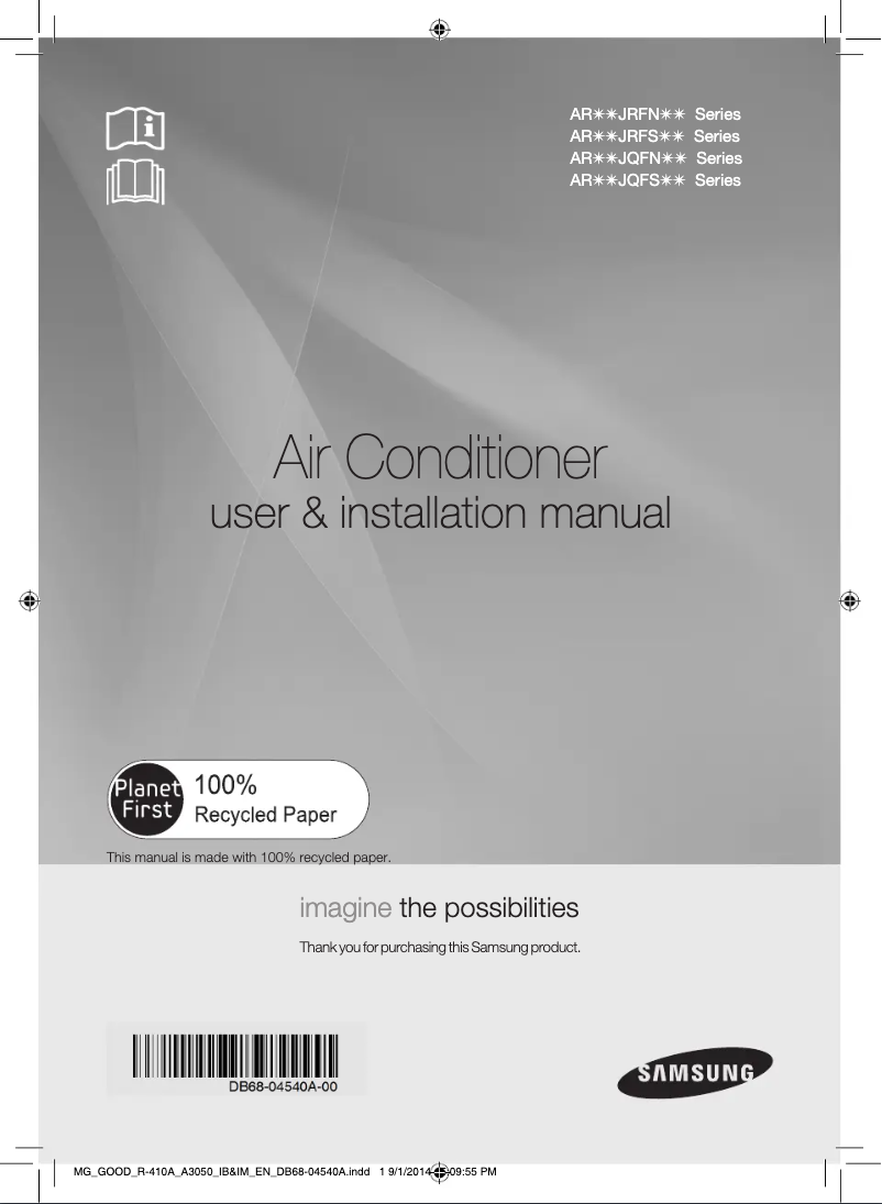 Page 1 de la notice Manuel utilisateur Samsung AR12JQFNBWKX