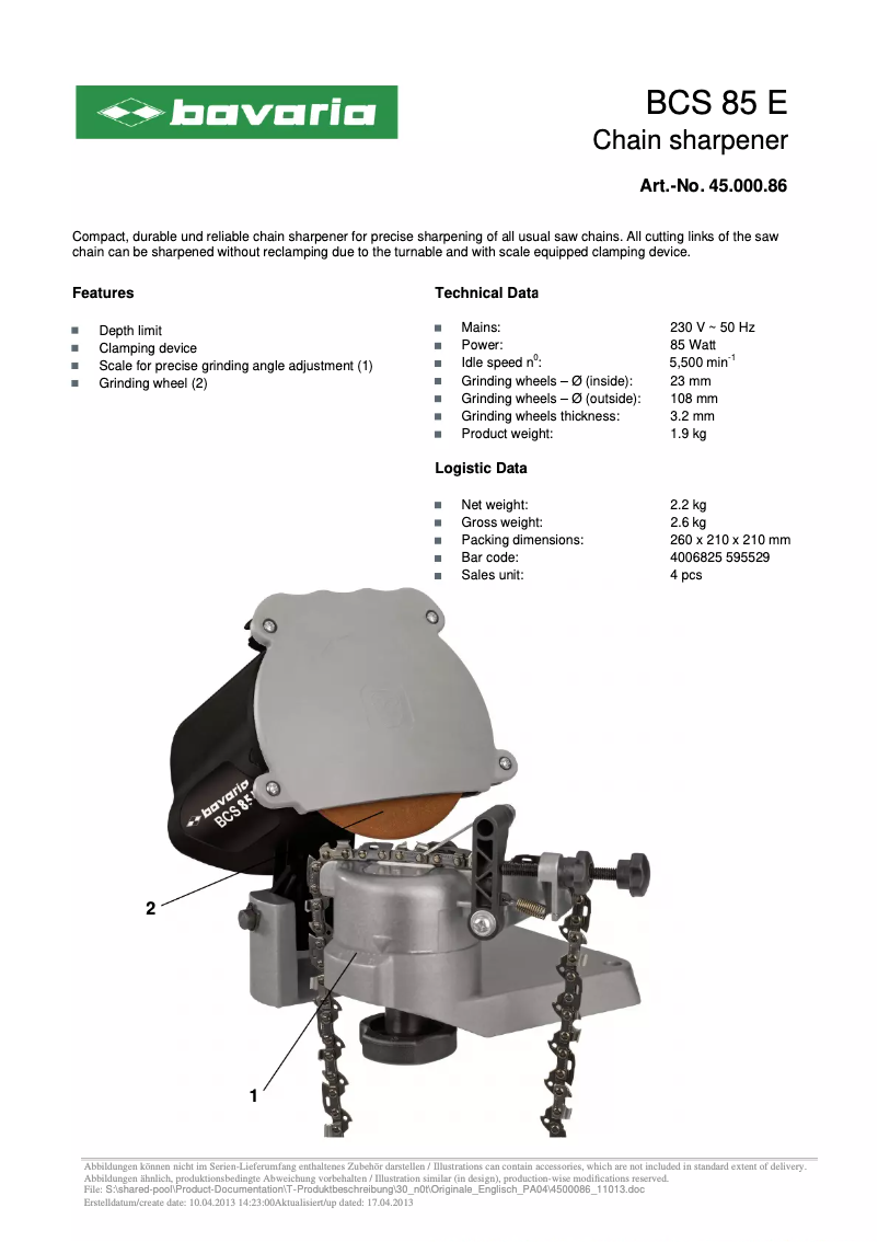 Page n°1 - Fiche technique Bavaria BCS 85 E