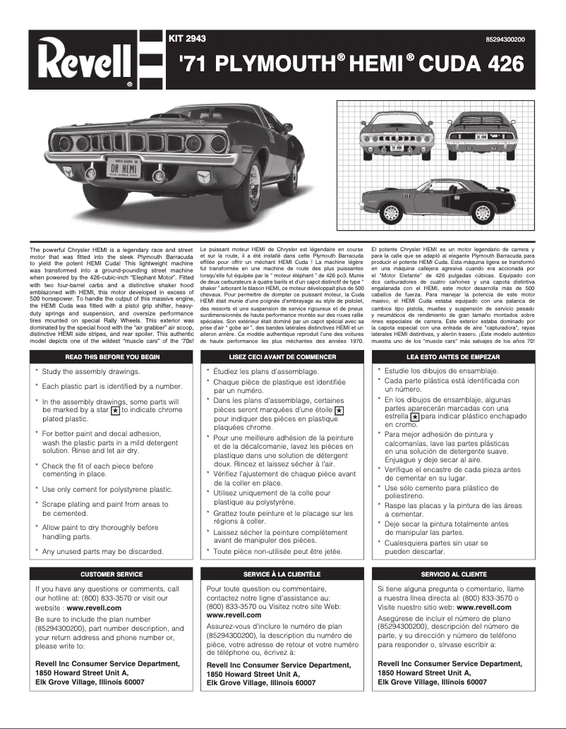 Page 1 de la notice Manuel utilisateur Revell '71 HEMI 'Cuda Hardtop