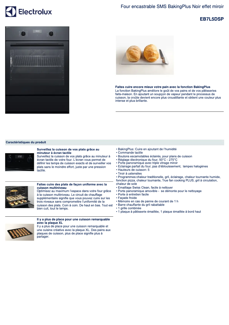 Page 1 de la notice Fiche technique Electrolux EB7L5DSP