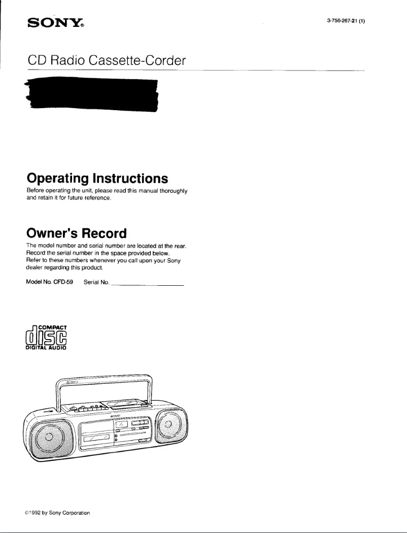 Page 1 de la notice Manuel utilisateur Sony CFD-59