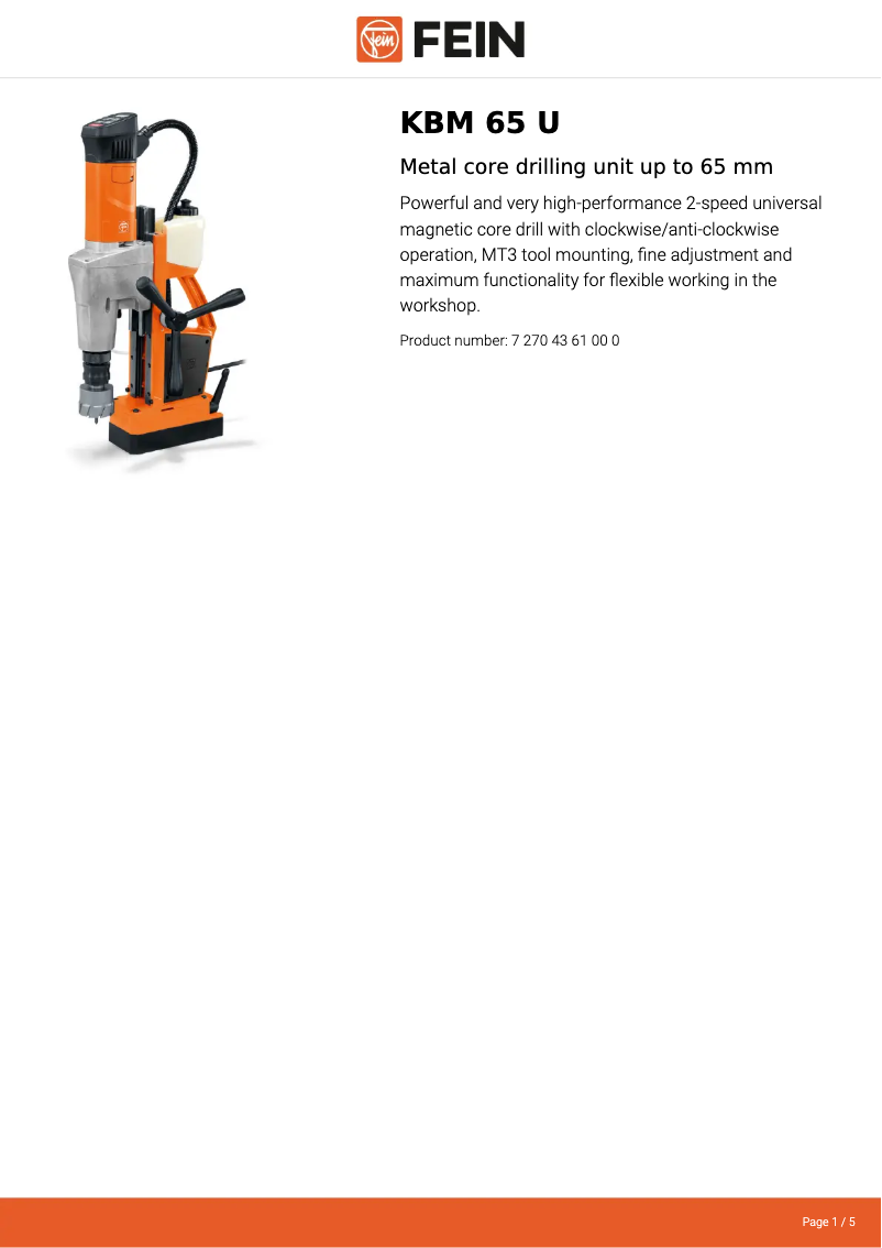 Página 1 del manual Ficha técnica Fein KBM 65 U
