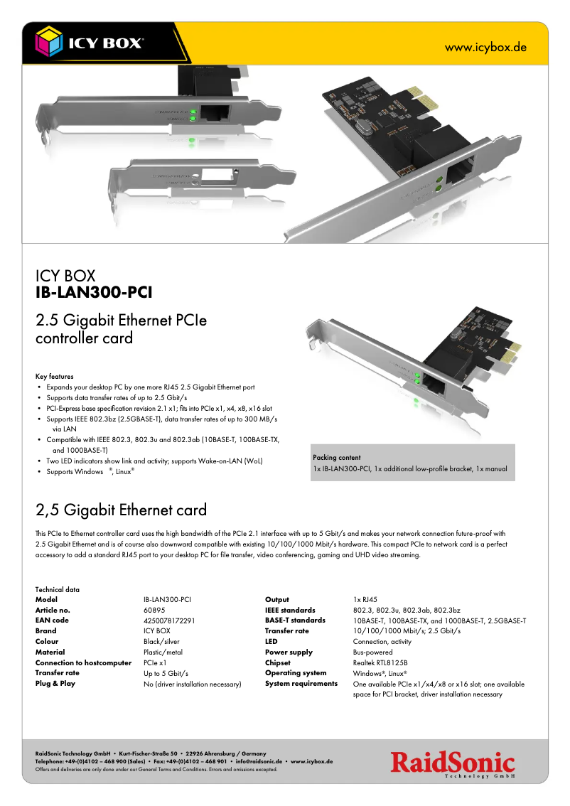 Page n°1 - Fiche technique Icy Box IB-LAN300-PCI