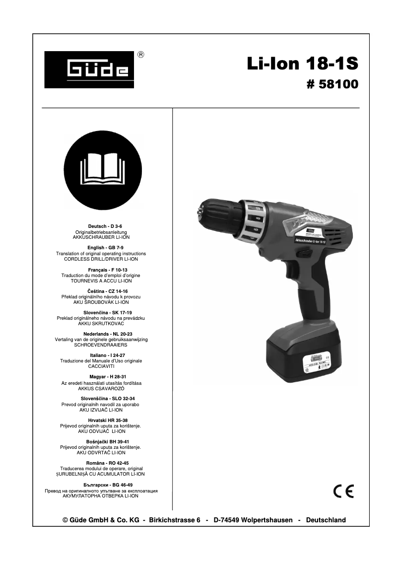 Image de la première page du manuel de l'appareil LI-ION 18-1S