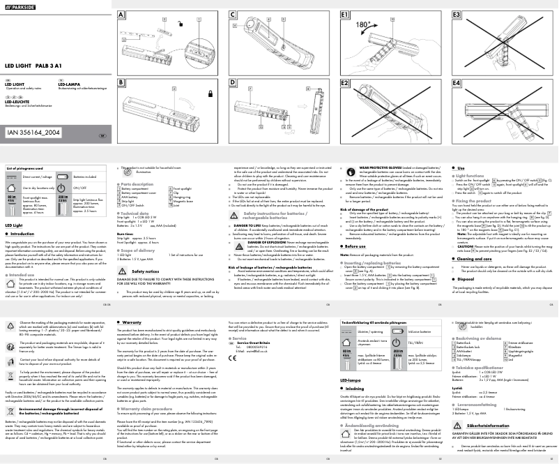 Page n°1 - Manuel utilisateur Parkside PALB 3 A1