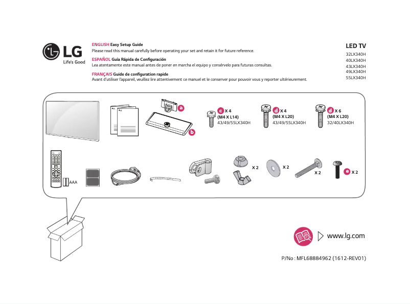 Page 1 de la notice Manuel utilisateur LG 32LX340H