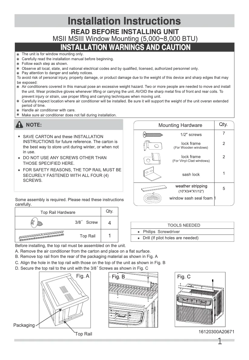 Page 1 de la notice Guide d'installation Frigidaire FHWW123WB1