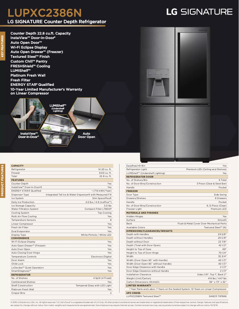 Page 1 de la notice Fiche technique LG LUPXC2386