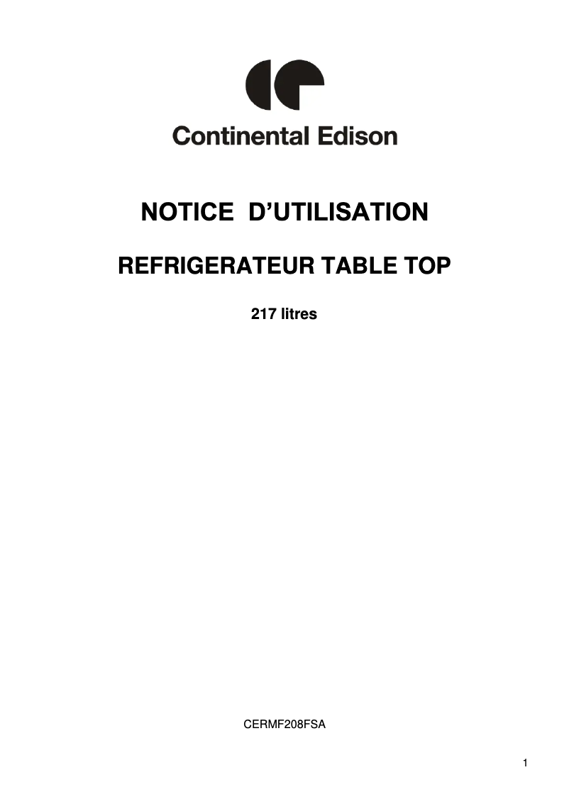 Page 1 de la notice Manuel utilisateur Continental Edison CERTT117B