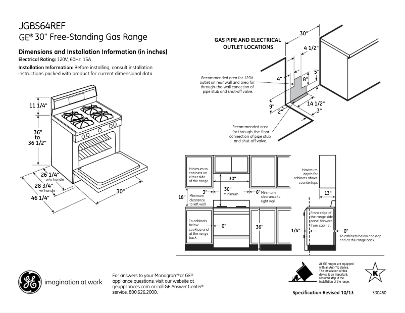 Page 1 of the manual Technical Sheet GE JGBS64REFSS