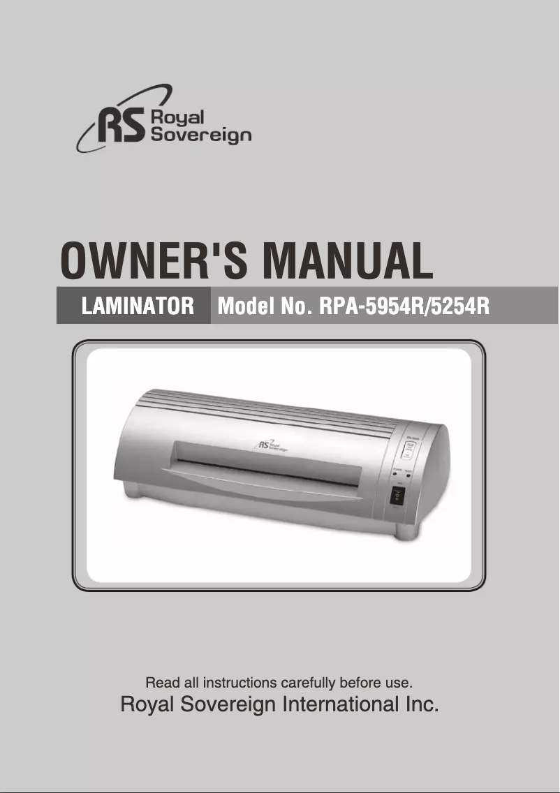 Image de la première page du manuel de l'appareil RPA-5954R