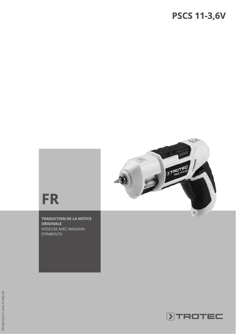 Page 1 de la notice Manuel utilisateur Trotec PSCS 11-3,6V
