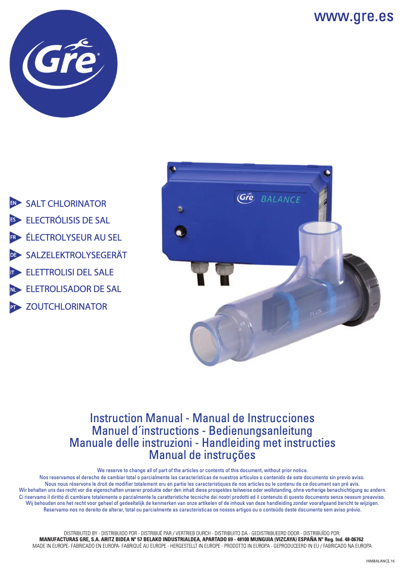 Page 1 de la notice Manuel utilisateur Gre EESB55