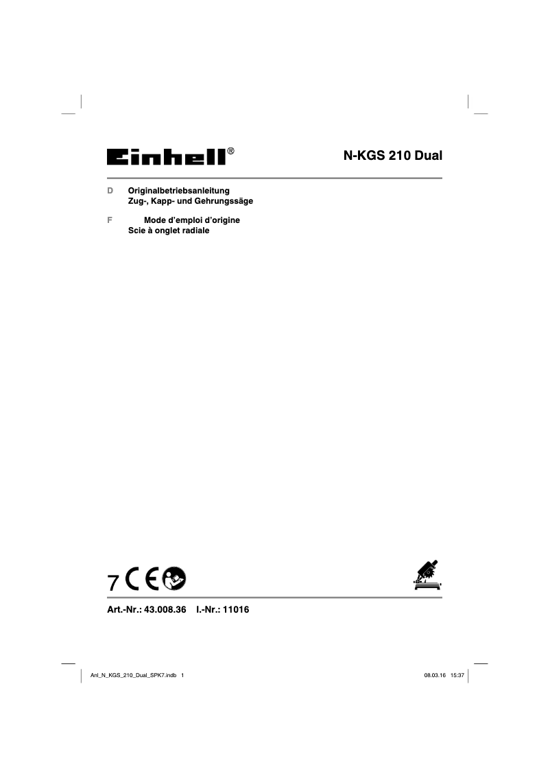 Page 1 de la notice Manuel utilisateur Einhell N-KGS 210 Dual