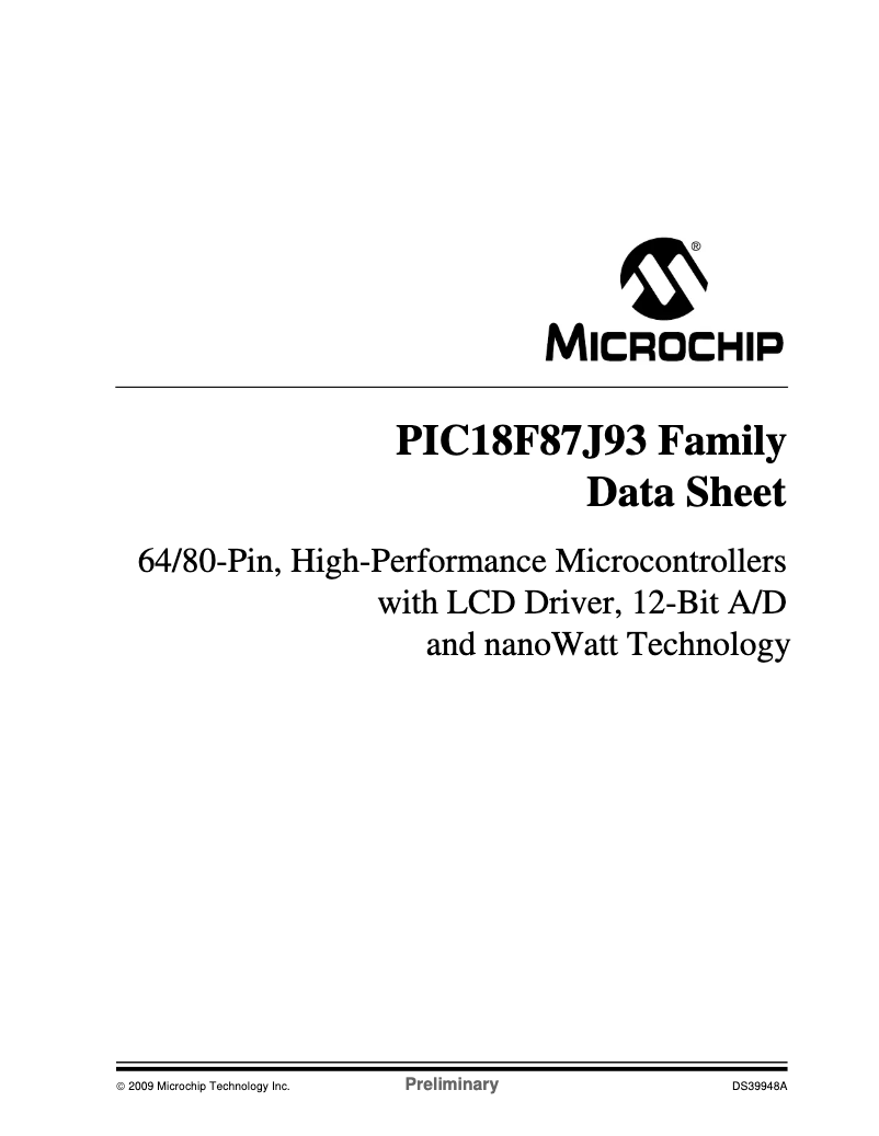 Page 1 de la notice Fiche technique Microchip PIC18F87J93