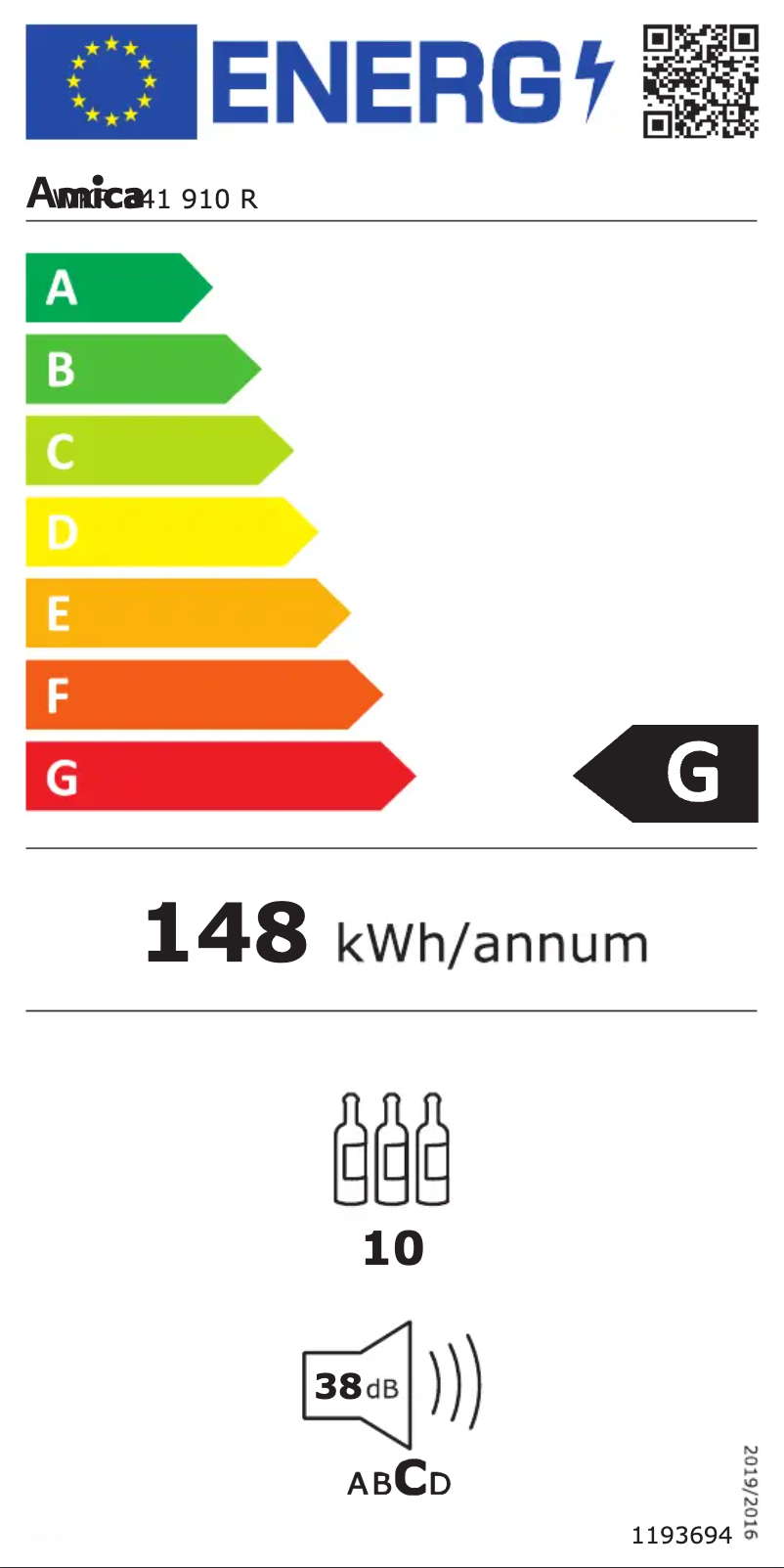 Page 1 of the manual Energy Label Amica WKR 341 910 R